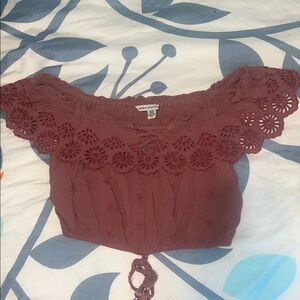 American Eagle Burgundy Lace Crop Top